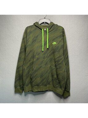Nike Club Fleece Camo Drawstring Hoodie Adult Large Green Camouflage Sweatshirt